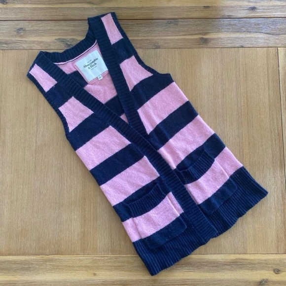 y2k Abercrombie & Fitch knit striped long cardigan- Pink and Navy - Size Small - Picture 3 of 11
